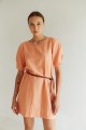sukienka kolor brzoskwiniowy, bawełna, mini, z paskiem