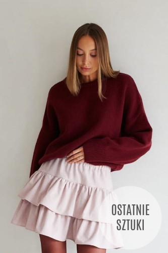 spódnica  mini, bawełniana, z falbanami, zgaszony róż