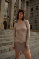 longsleeve beżowy, długi rękaw, dekolt w łódkę, bawełna, taupe, modal, bawełna