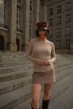 longsleeve beżowy, długi rękaw, dekolt w łódkę, bawełna, taupe, modal, bawełna
