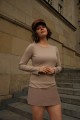 longsleeve beżowy, długi rękaw, dekolt w łódkę, bawełna, taupe, modal, bawełna