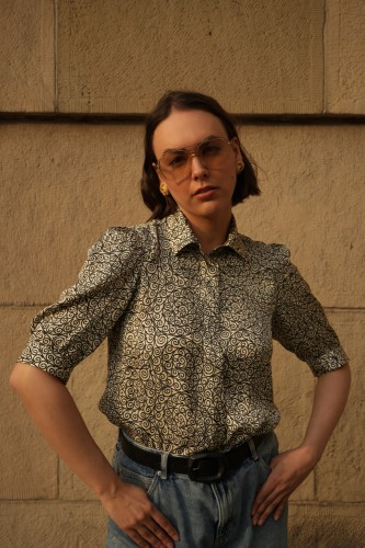 koszula, bufki, zapinana na guziki, print, wiskoza premium