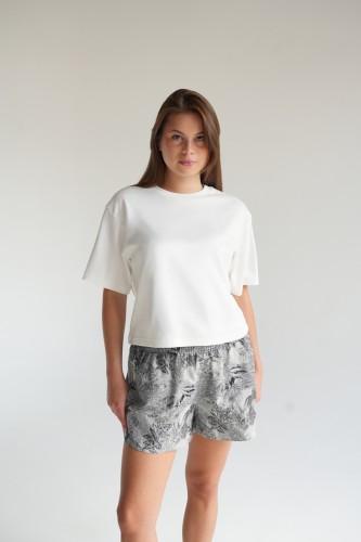 pudełkowy t-shirt, off-white, ecru, kremowy, krótki szeroki rękaw, bawełna