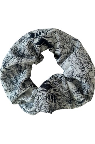 gumka scrunchie z bawełny, ecru i granat, print  w palmy