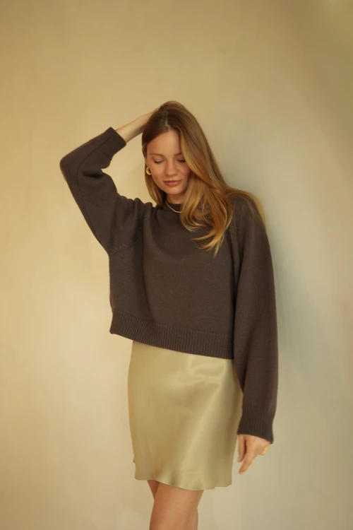 sweter, brązowy, merino, oversize