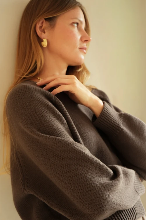 sweter, brązowy, merino, oversize