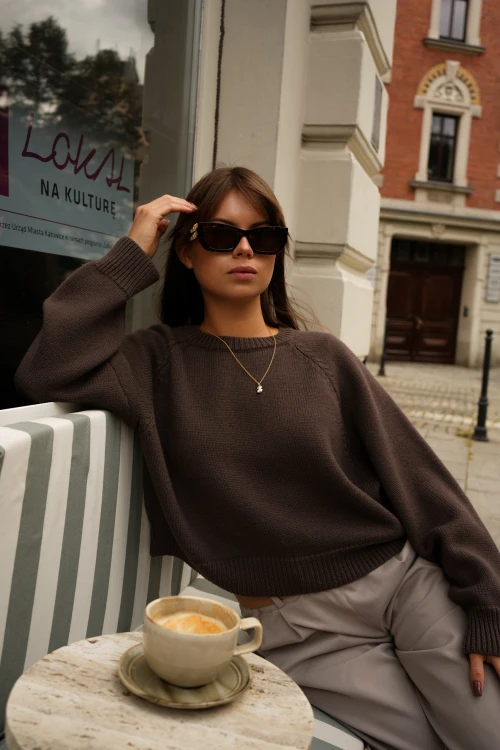 sweter, brązowy, merino, oversize