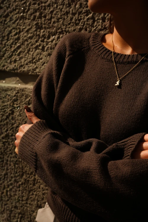 sweter, brązowy, merino, oversize