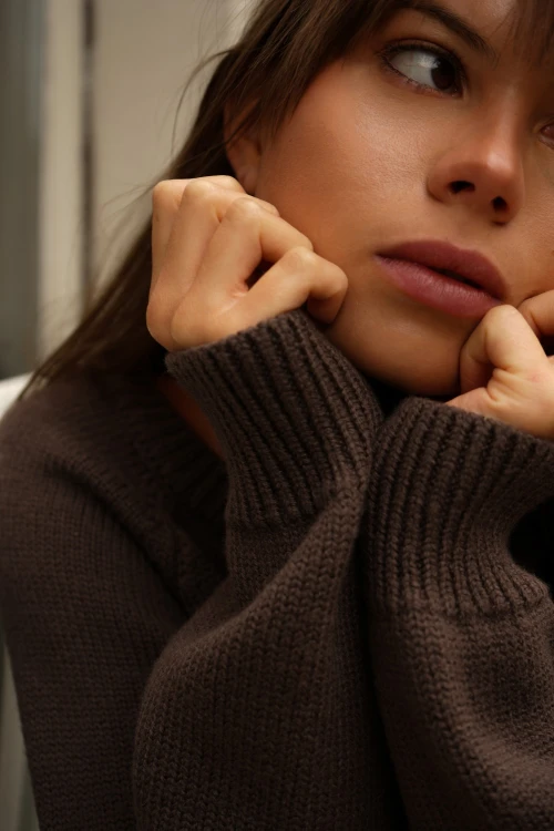 sweter, brązowy, merino, oversize