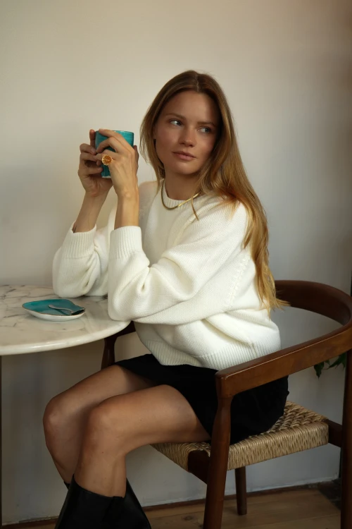 sweter ecru, merino, oversize