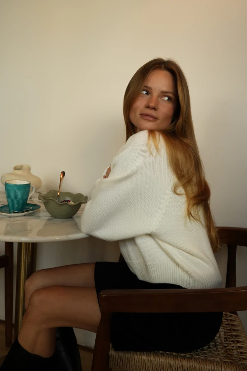 sweter ecru, merino, oversize