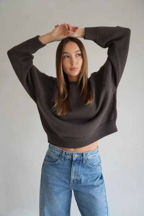 sweter, brązowy, merino, oversize