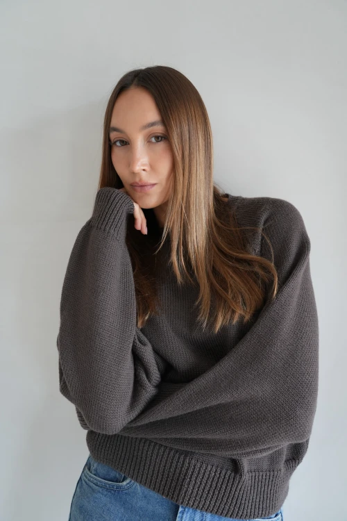 sweter, brązowy, merino, oversize