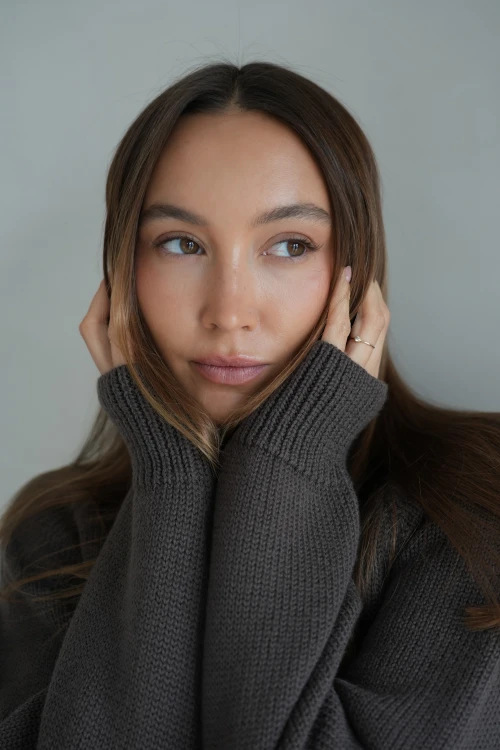 sweter, brązowy, merino, oversize